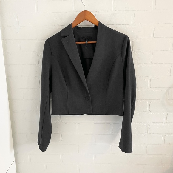 Sarah Pacini Crop Blazer Asymmetrical Collar Gray Wool blend Business Casual S - Picture 4 of 13